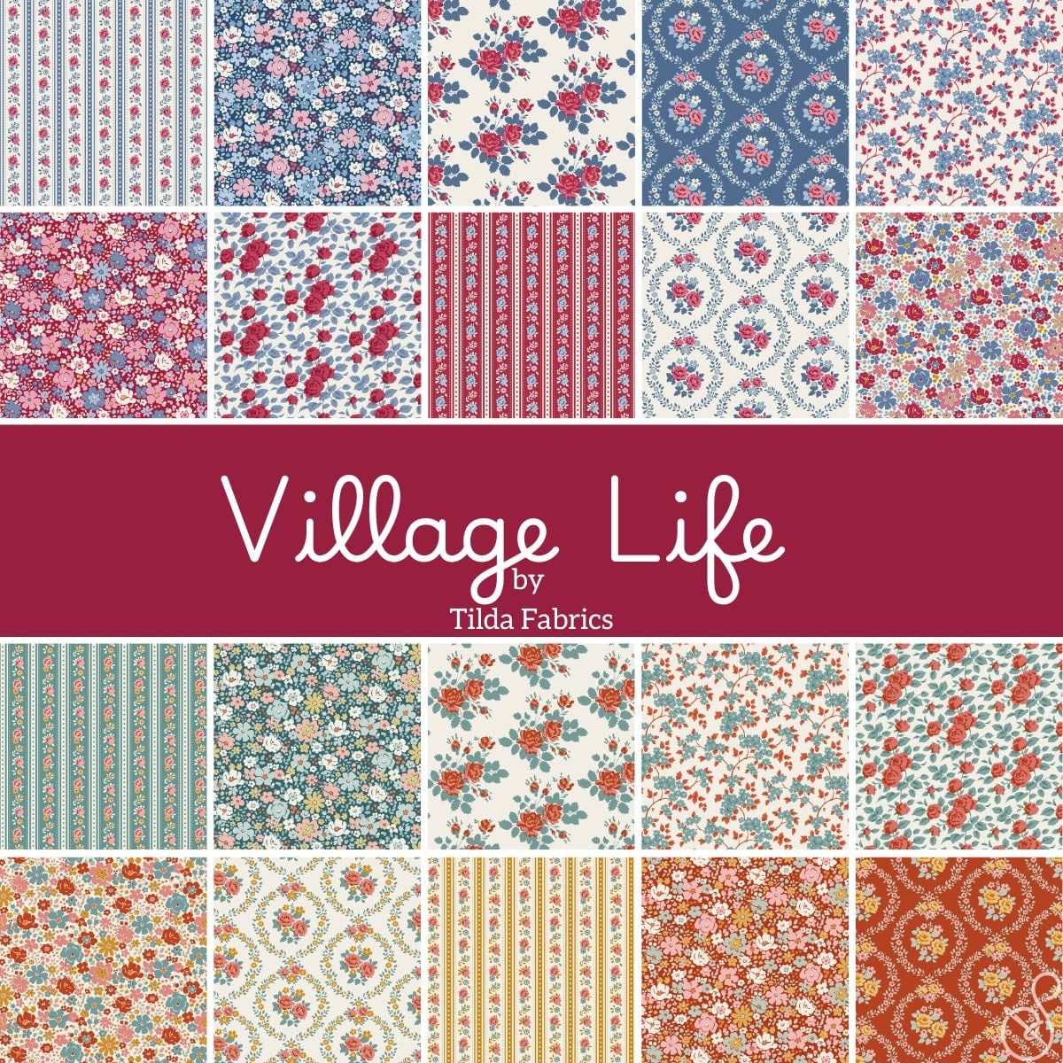 Village Life 10" Squares Layer Cake 40pcs Tilda Fabrics Cotton Fabric TIL-300282
