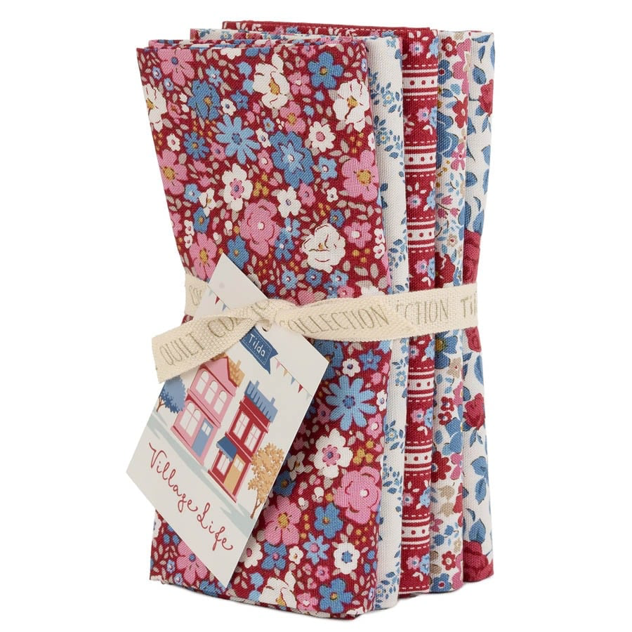 Village Life Fat Quarter Bundle 21"x19" Burgundy 5pcs Tilda Fabrics Cotton Fabric TIL-300276