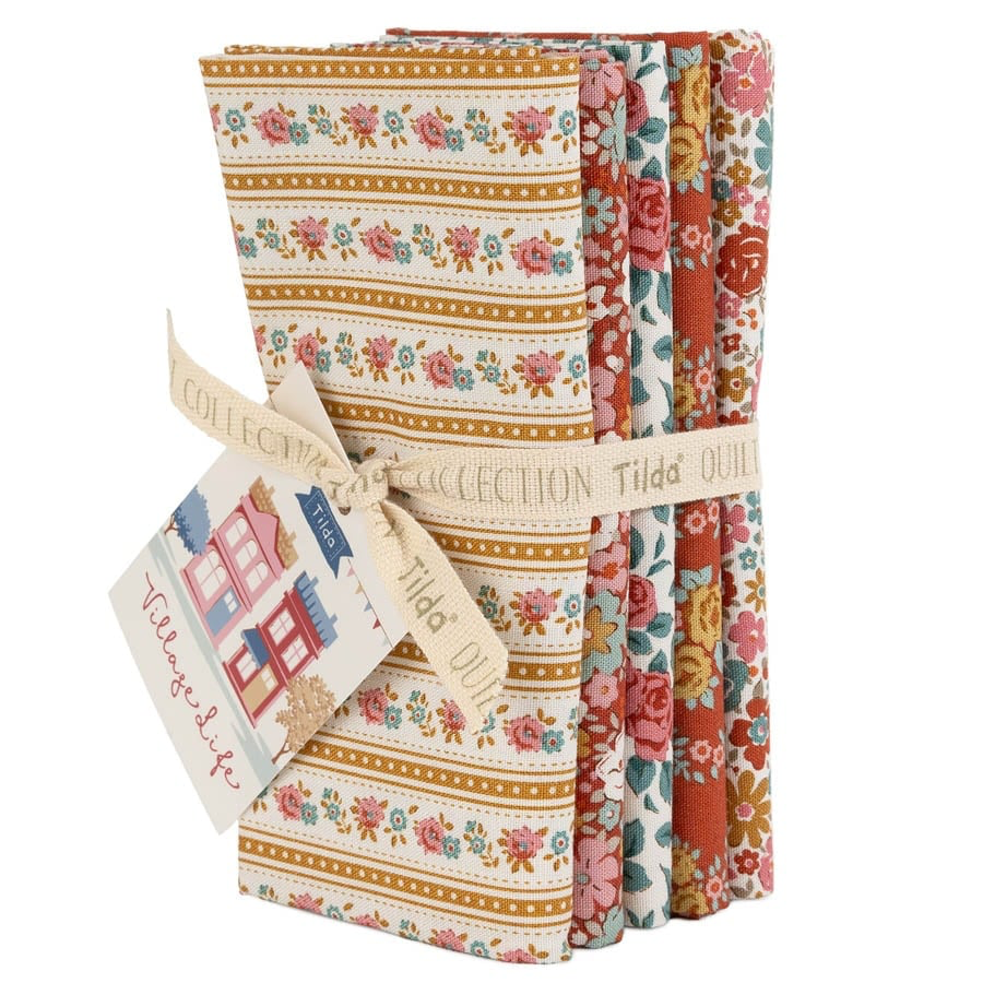 Village Life Fat Quarter Bundle 21"x19" Rust Ochre 5pcs Tilda Fabrics Cotton Fabric TIL-300274