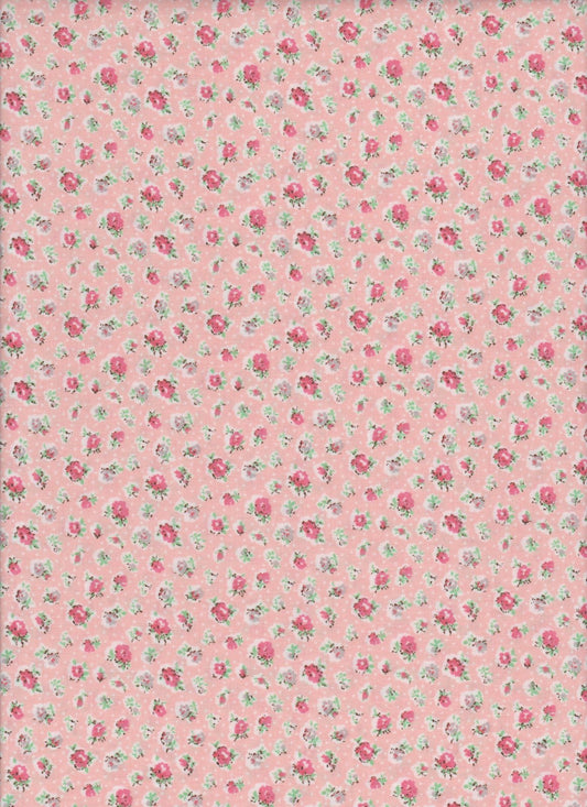 Vintage Miniature Pink Stem Flower Foust Textiles Cotton Fabric