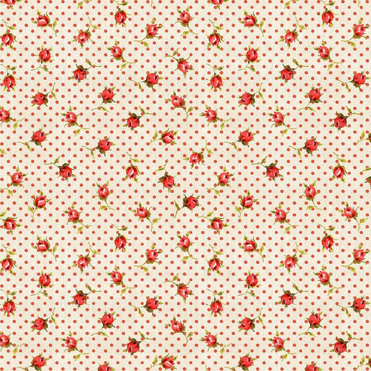 Vintage Rose Small Roses and Dots Cream Timeless Treasures Cotton Fabric