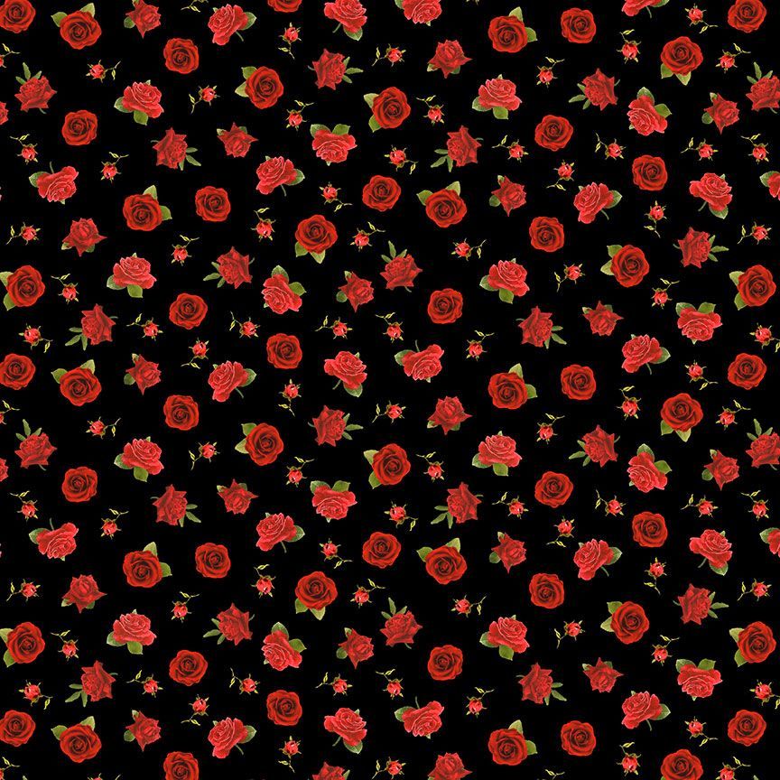 Vintage Rose Small Roses Black Timeless Treasures Cotton Fabric