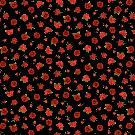 Vintage Rose Small Roses Black Timeless Treasures Cotton Fabric