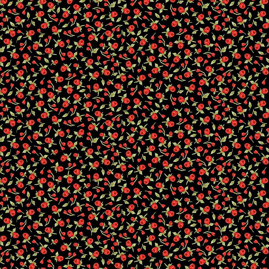 Vintage Rose Tiny Cute Roses Black Timeless Treasures Cotton Fabric