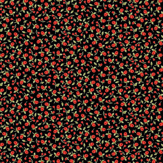 Vintage Rose Tiny Cute Roses Black Timeless Treasures Cotton Fabric