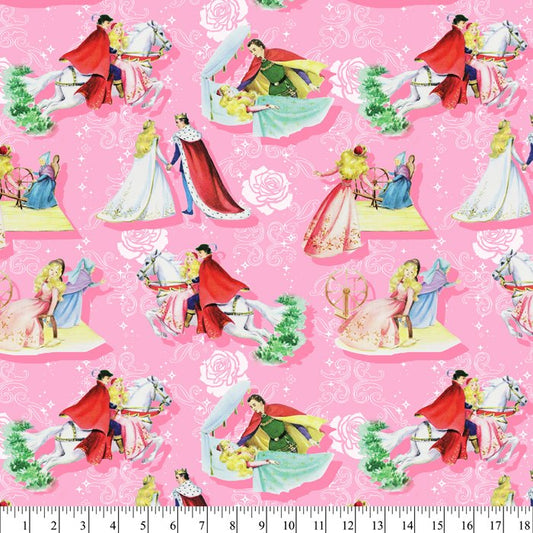 Vintage Storybooks Happily Ever After Sleeping Beauty Pink David Textiles Cotton Fabric DT-BW-0178-0C-1