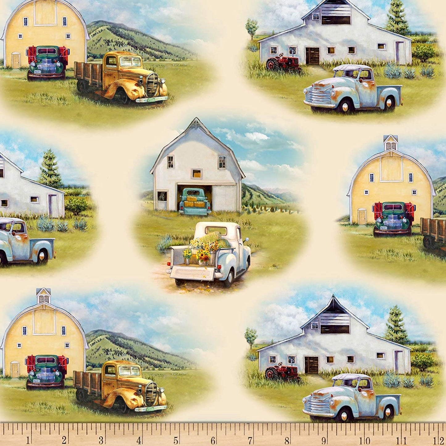 Vintage Trucks Wendy Marquis from Elizabeth's Studio Cotton Fabric Quilt Fabric