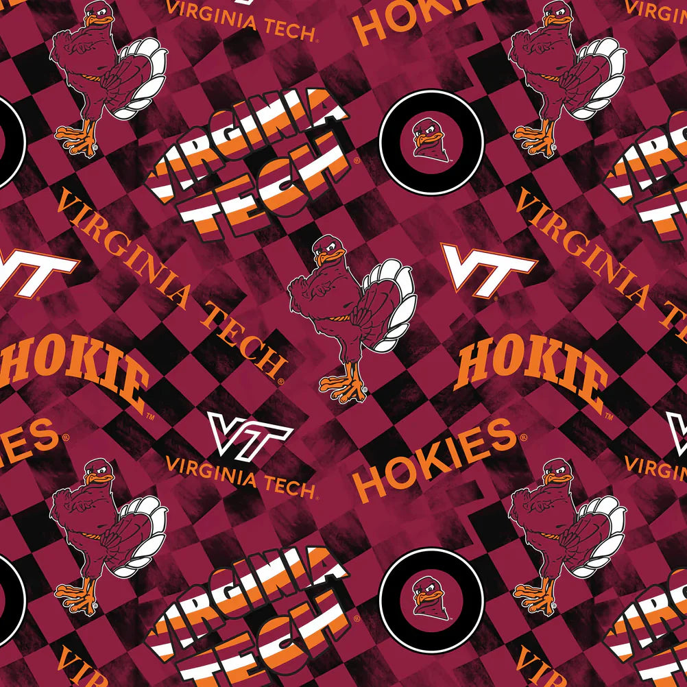Virginia Tech Hokies NCAA College Check Allover Sykel Cotton Fabric SYK-VT-1370