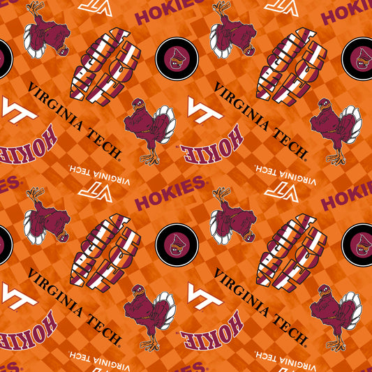 Virginia Tech Hokies NCAA College Checks Orange Sykel Enterprises Canvas Duck Cloth Cotton Fabric VT-1380-ORANGE