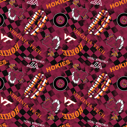 Virginia Tech Hokies NCAA College Checks Wine Sykel Enterprises Canvas Duck Cloth Cotton Fabric VT-1380-WINE