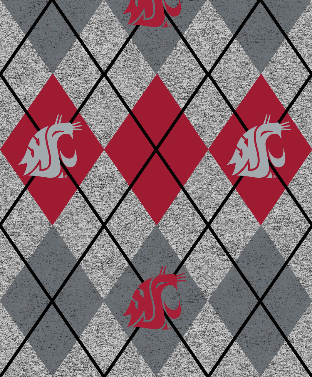 Washington State Cougars NCAA College Heather Argyle Sykel Enterprises Polyester Fleece Fabric WAST-1148