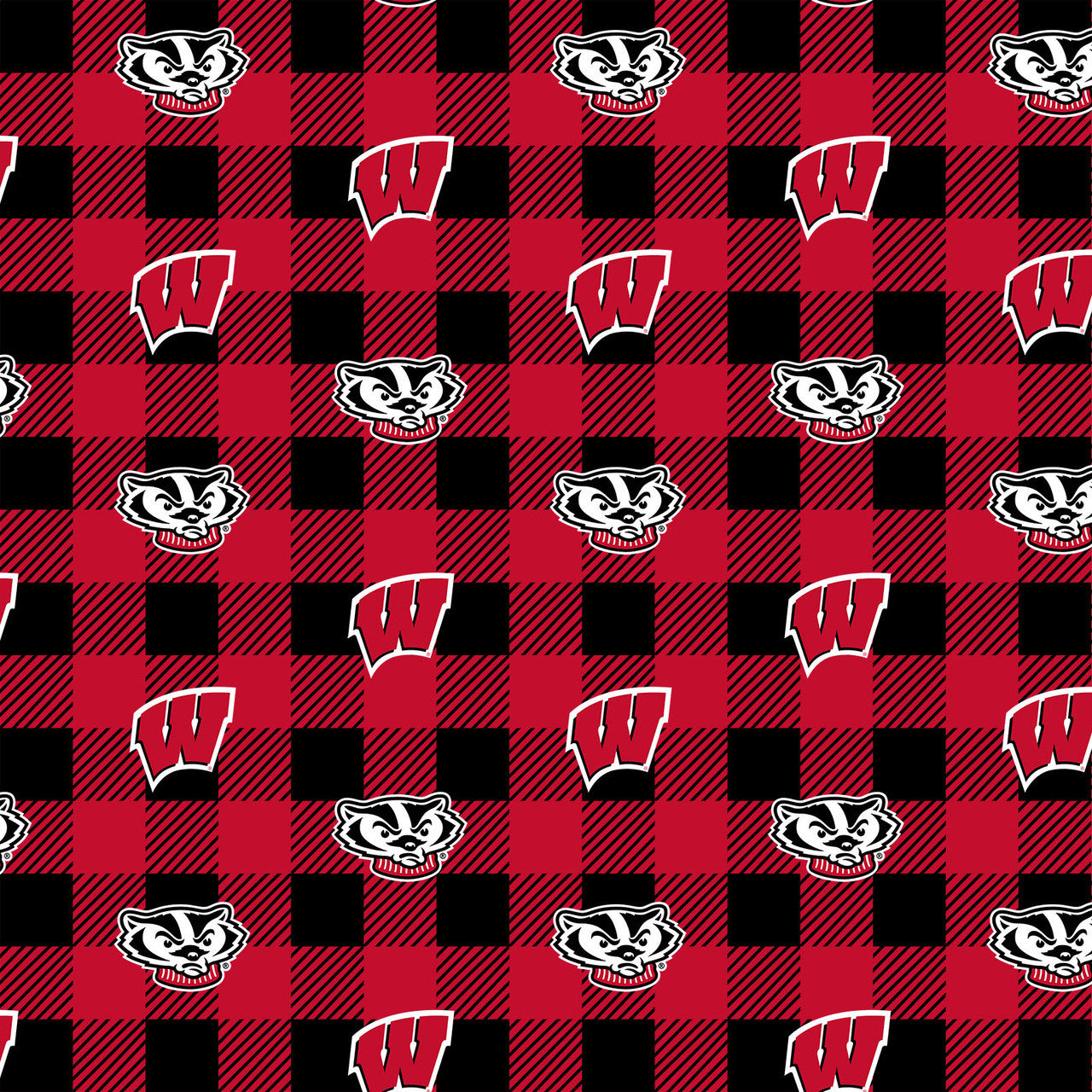 Wisconsin Badgers NCAA College Buffalo Plaid Sykel Enterprises Polyester Fleece Fabric WIS-1190