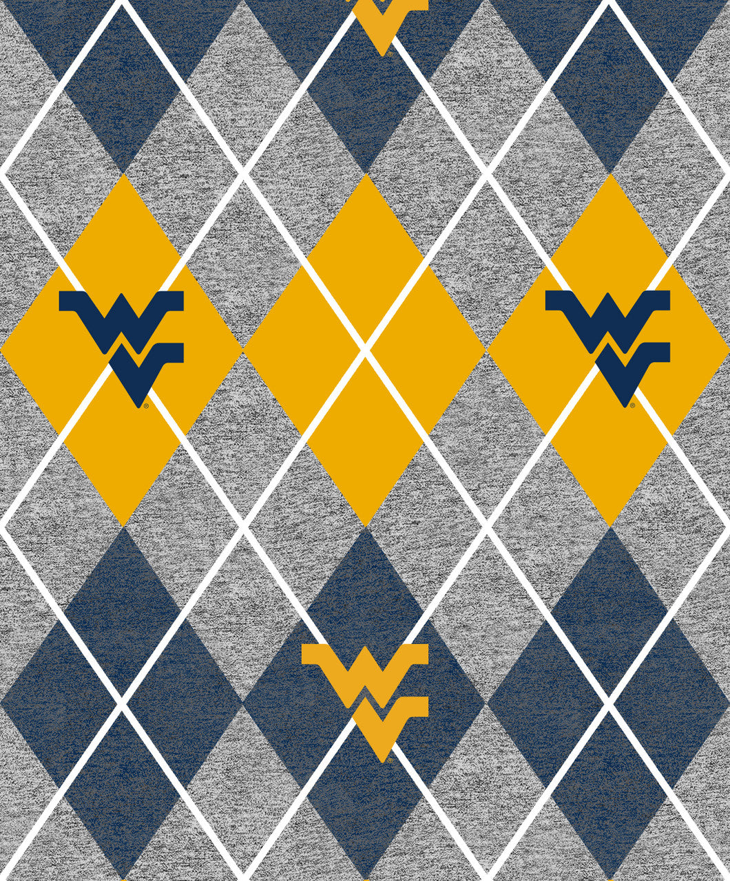 West Virginia Mountaineers NCAA College Heather Argyle Sykel Enterprises Polyester Fleece Fabric WV-1148