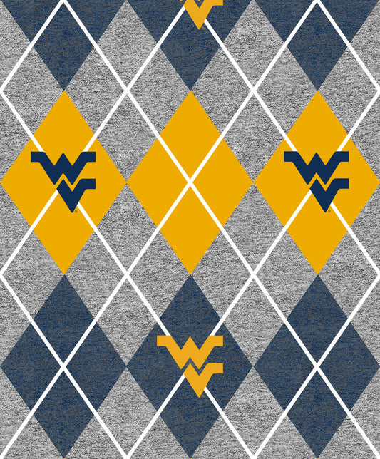 West Virginia Mountaineers NCAA College Heather Argyle Sykel Enterprises Polyester Fleece Fabric WV-1148