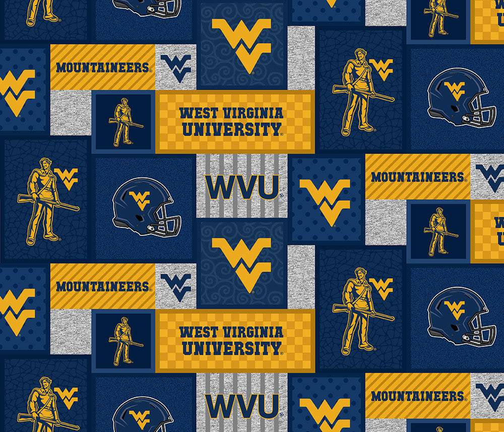 West Virginia Mountaineers NCAA College Patch Sykel Enterprises Polyester Fleece Fabric WV-1177