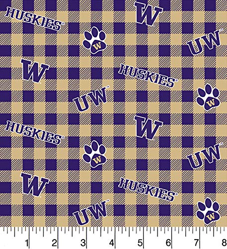 Washington Huskies NCAA College Buffalo Plaid Sykel Cotton Fabric