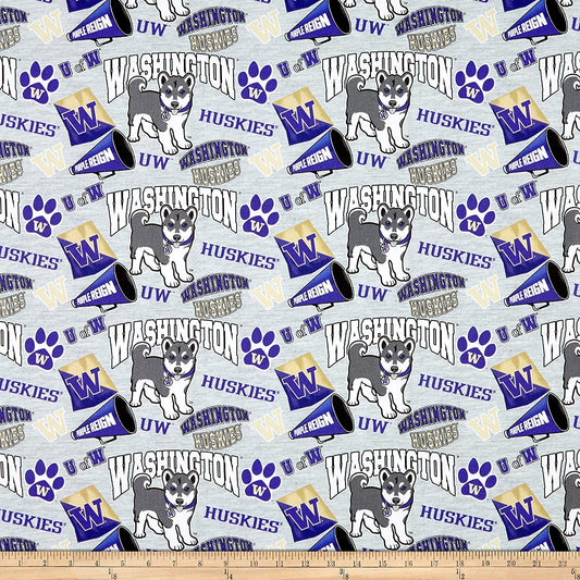 Washington Huskies NCAA College Collegiate Mascot Sykel Cotton Fabric