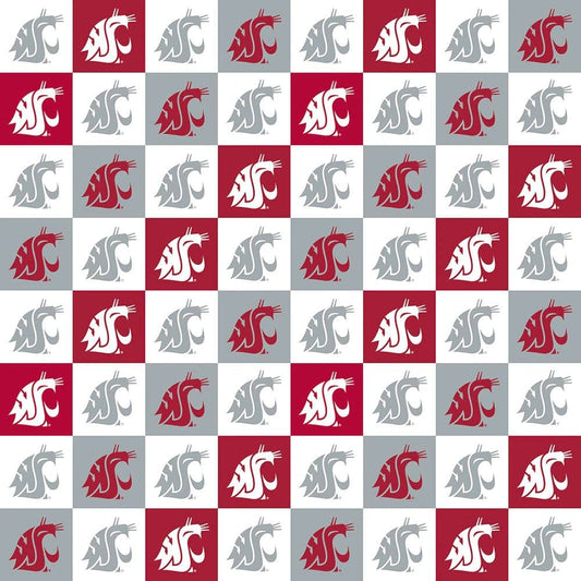 Washington State Cougars NCAA College Mini Block Chess-Like Cotton Fabric