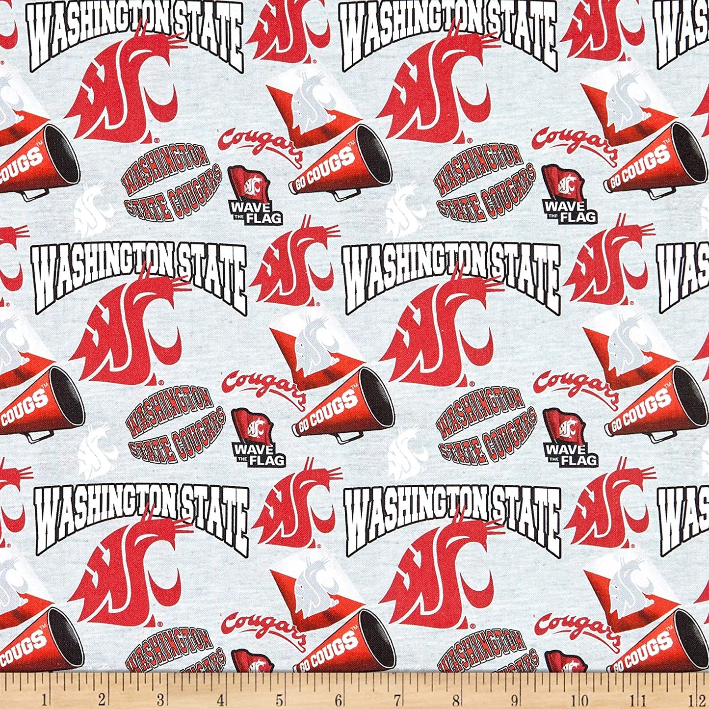 Washington State Cougars NCAA Heather Gray Mascot Collegiate Sykel Cotton Fabric