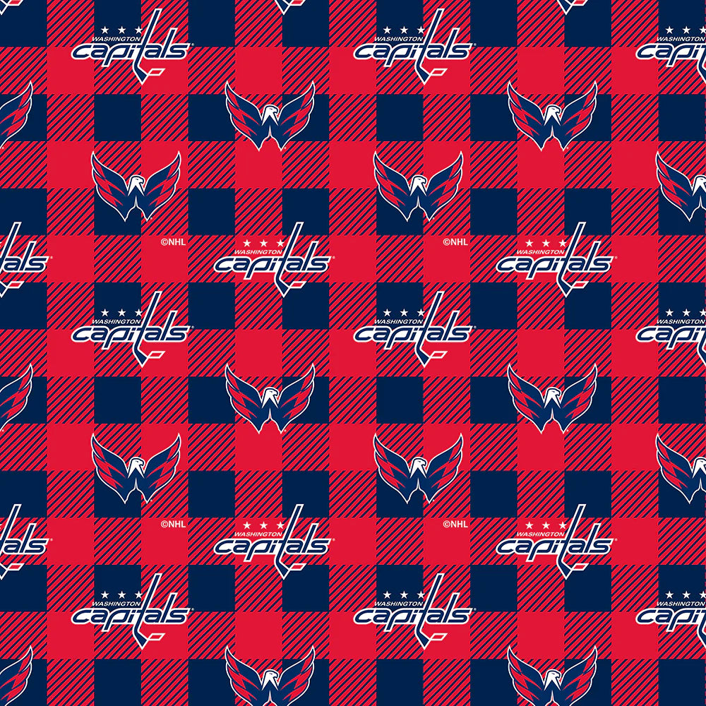 Washington Capitals NHL Hockey Buffalo Plaid Sykel Enterprises Polyester FLEECE Fabric NHL-1190-CAP