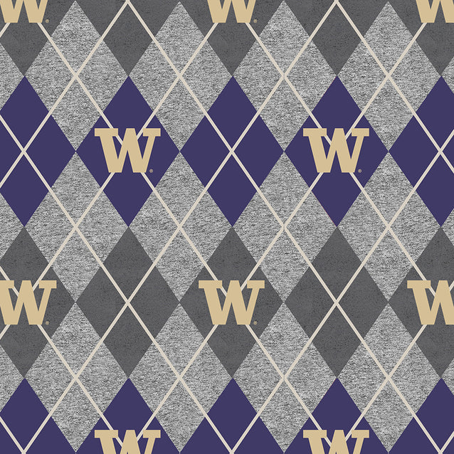 Washington Huskies (Dawgs) NCAA College Heather Argyle Sykel Enterprises Polyester Fleece Fabric WA-1148
