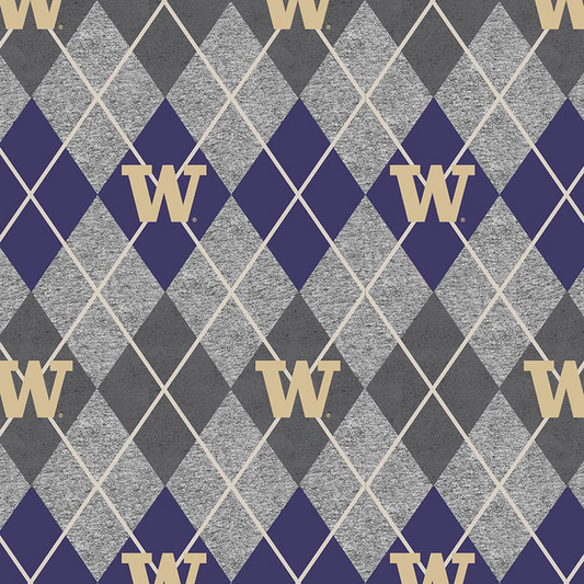 Washington Huskies (Dawgs) NCAA College Heather Argyle Sykel Enterprises Polyester Fleece Fabric WA-1148