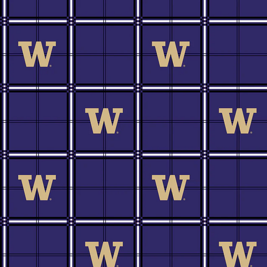 Washington Huskies (Dawgs) NCAA College Plaid Sykel Enteprises Cotton Flannel Fabric WA-023