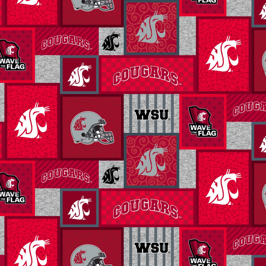 Washington State Cougars NCAA College Patch Sykel Enterprises Polyester Fleece Fabric WAST-1177
