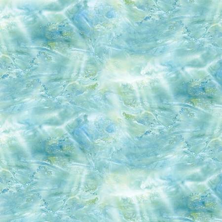 Water Iridescent Aqua Landscape Medley Elizabeth's Studio Cotton Fabric