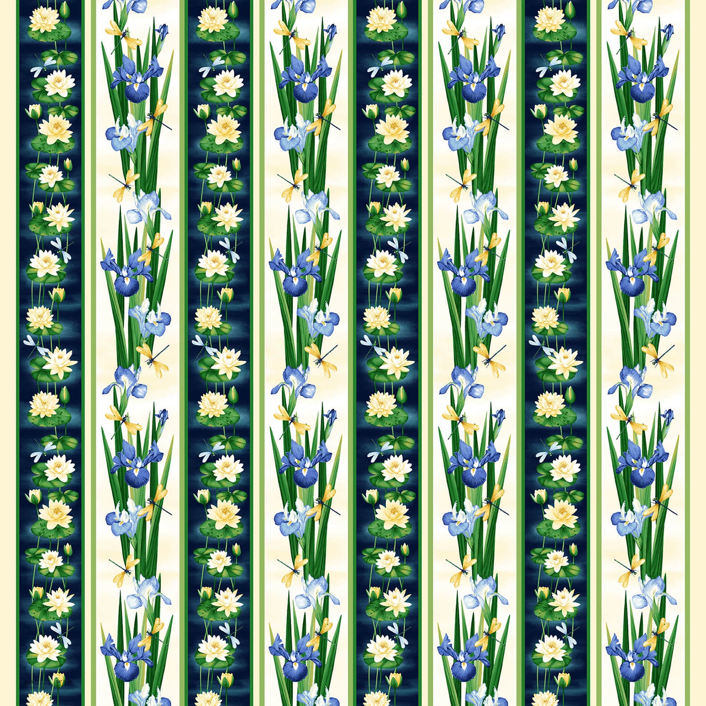 Water Lily Magic Border Stripe Indigo Jan Mott Henry Glass Cotton Fabric