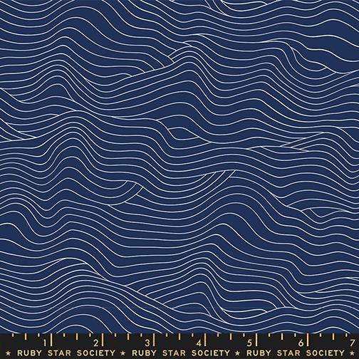 Water Wavelength Geometric Stripe Navy Blue Ruby Star Society Moda Cotton Fabric