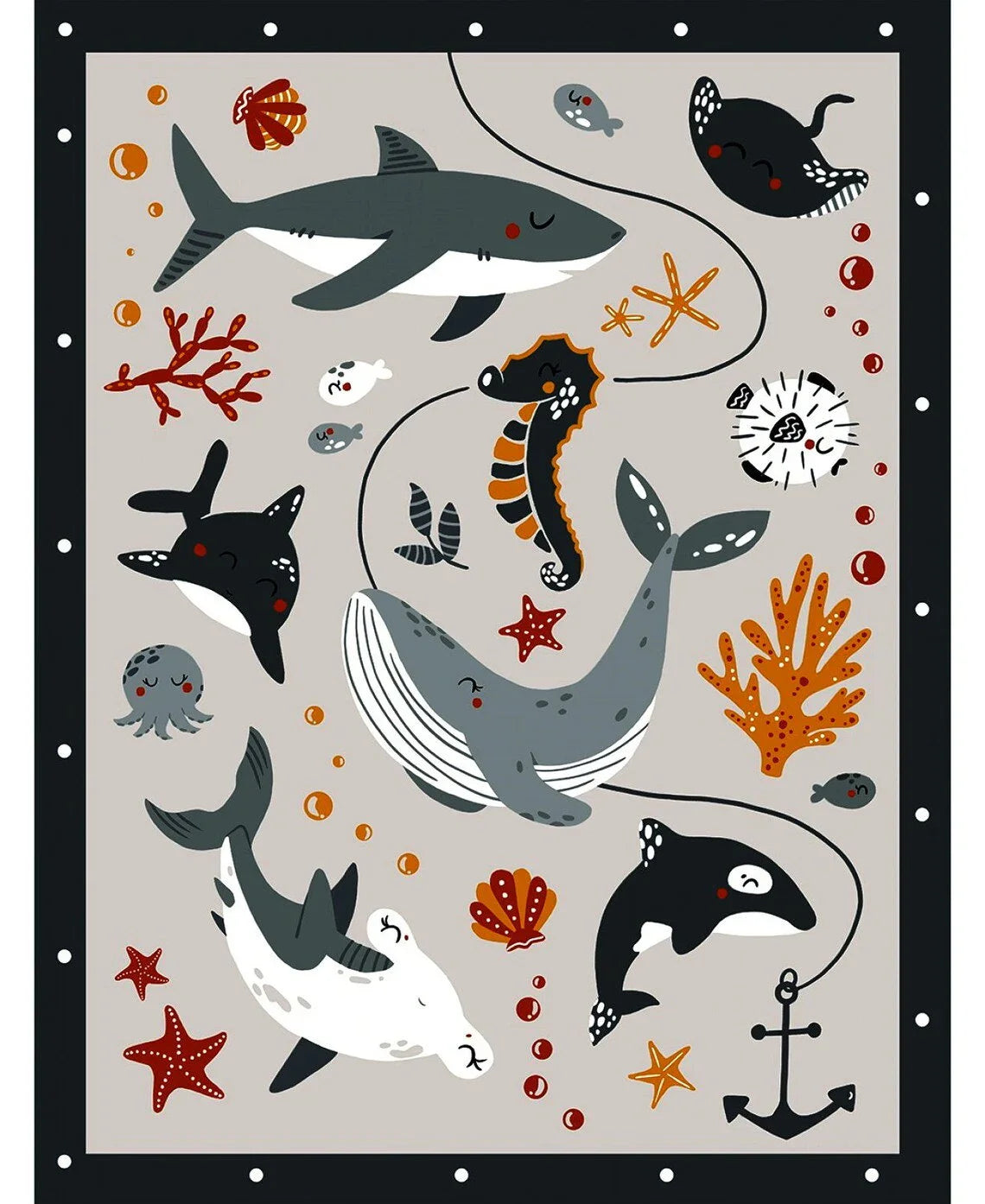 Water Babies Panel 36" Medium Gray Sugarly Designs Studio E  Cotton Fabric