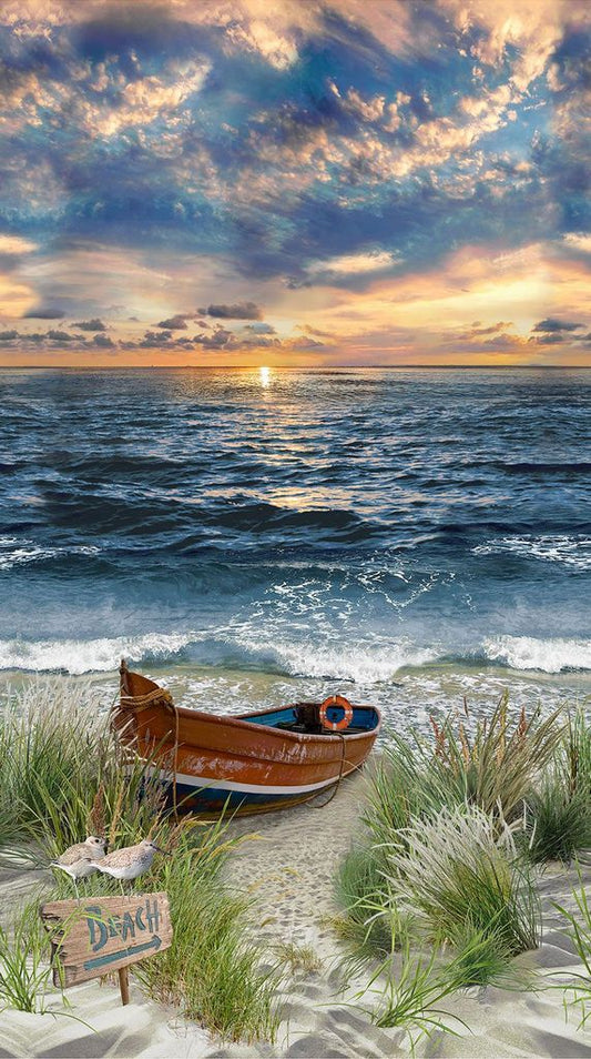Water's Edge Coastal Beach Panel 24" Chong-A-Hwang Timeless Treasures Cotton Fabric TT-PANEL-CD3870-MULTI