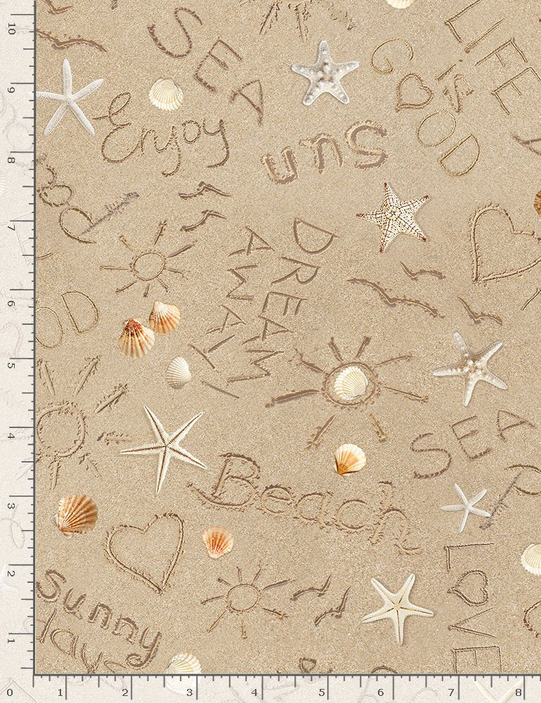 Water's Edge Writing on Sand Beige Timeless Treasures Cotton Fabric TT-BEACH-CD1234-SAND