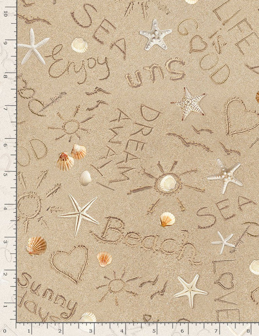 Water's Edge Writing on Sand Beige Timeless Treasures Cotton Fabric TT-BEACH-CD1234-SAND