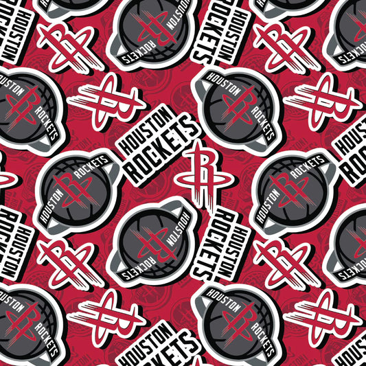 Houston Rockets NBA Basketball 2023 Sticker Toss Red Camelot Cotton Fabric