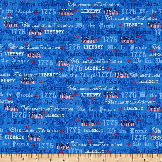 We The People Patriotic Words Phrases Blue Windham Cotton Fabric
