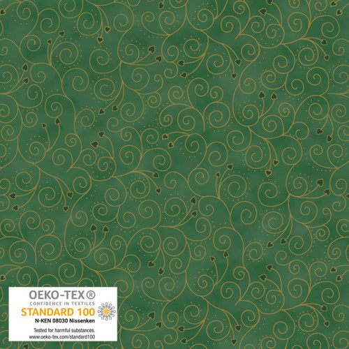 We Love Christmas Ornaments w/ Heart w/ Metallic Light Green Gold STOF Blank Quilting Cotton Fabric BQ-4592M-812