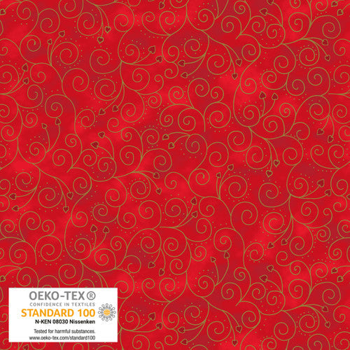 We Love Christmas Ornaments w/ Heart w/ Metallic Berry Gold STOF Blank Quilting Cotton Fabric BQ-4592M-413