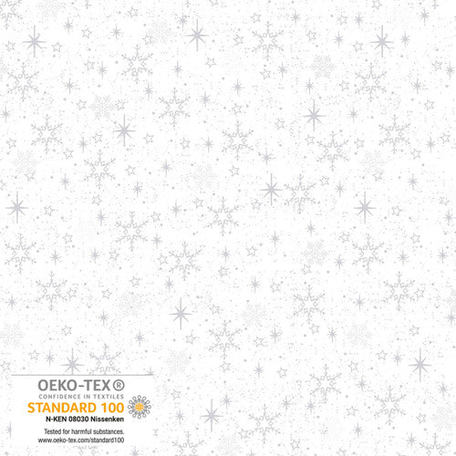 We love Christmas Snowflakes w/ Metallic White Silver STOF Blank Quilting Cotton Fabric BQ-4592M-102