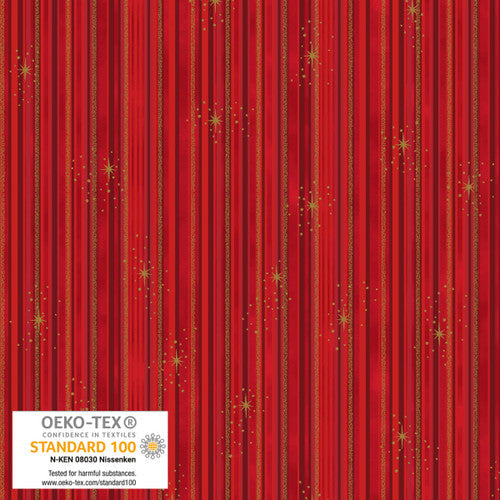 We love Christmas Stripe w/ Metallic Berry Gold STOF Blank Quilting Cotton Fabric BQ-4592M-406