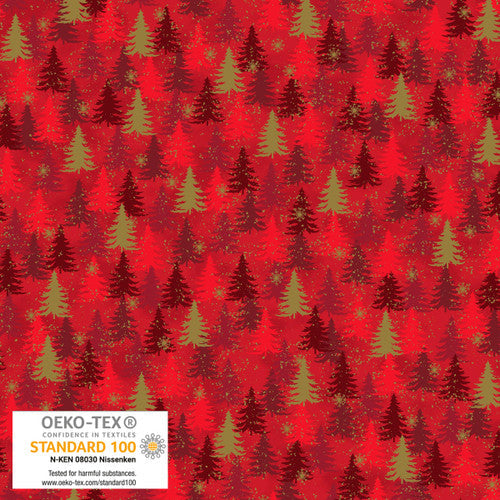 We love Christmas Trees w/ Metallic Red Gold STOF Blank Quilting Cotton Fabric BQ-4592M-410