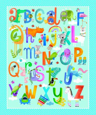 Wee Ones Alphabet Panel 35" Blue Oasis Cotton Fabric