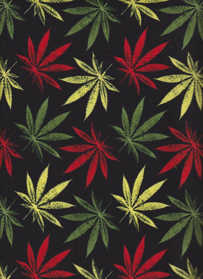 Weed Home Grown Marijuana Peace Love Black Mary Jane Mook Fabrics Cotton Fabric MF-86898