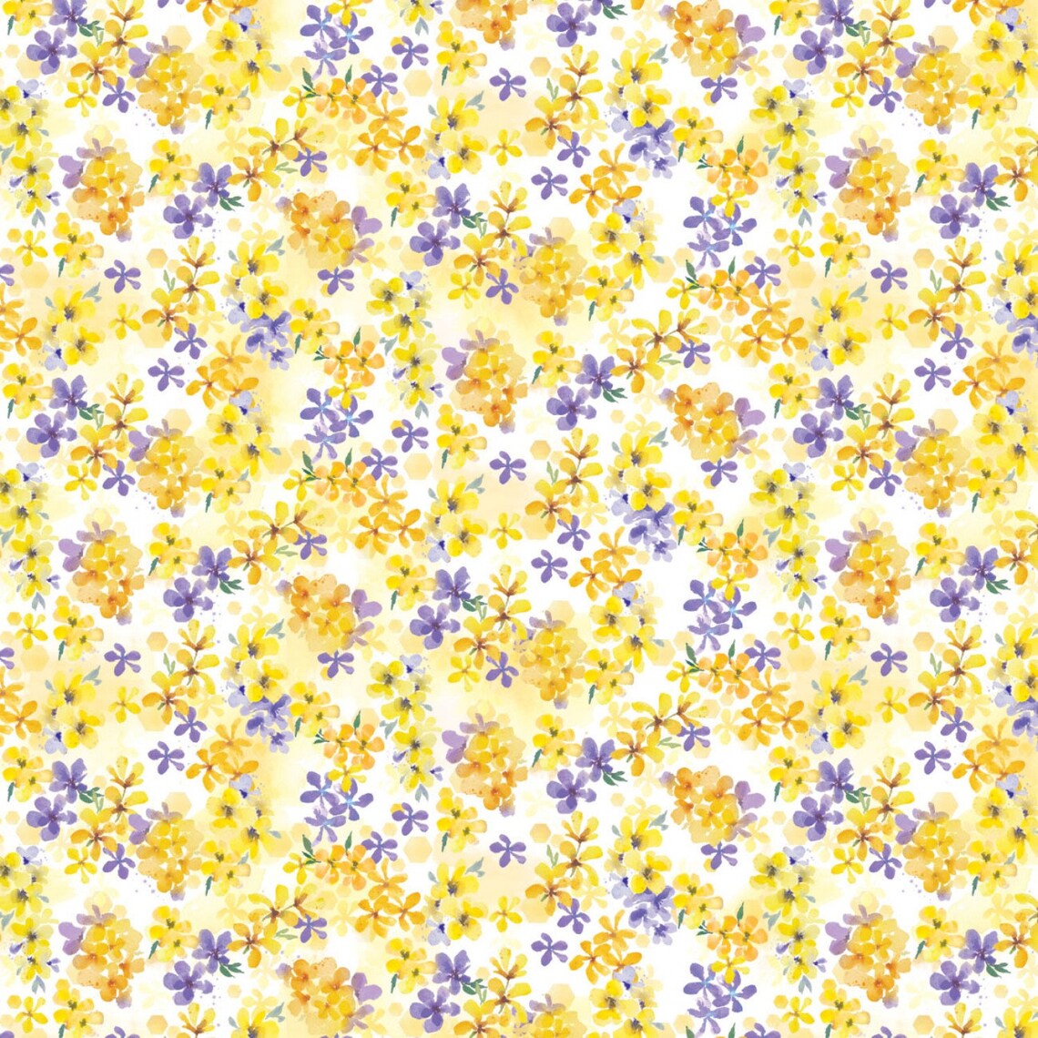 Welcome to our Hive Clusters of Yellow Purple Flowers Multi  Courtney Morgenstern Camelot Cotton Fabric