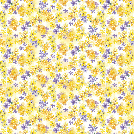 Welcome to our Hive Clusters of Yellow Purple Flowers Multi  Courtney Morgenstern Camelot Cotton Fabric