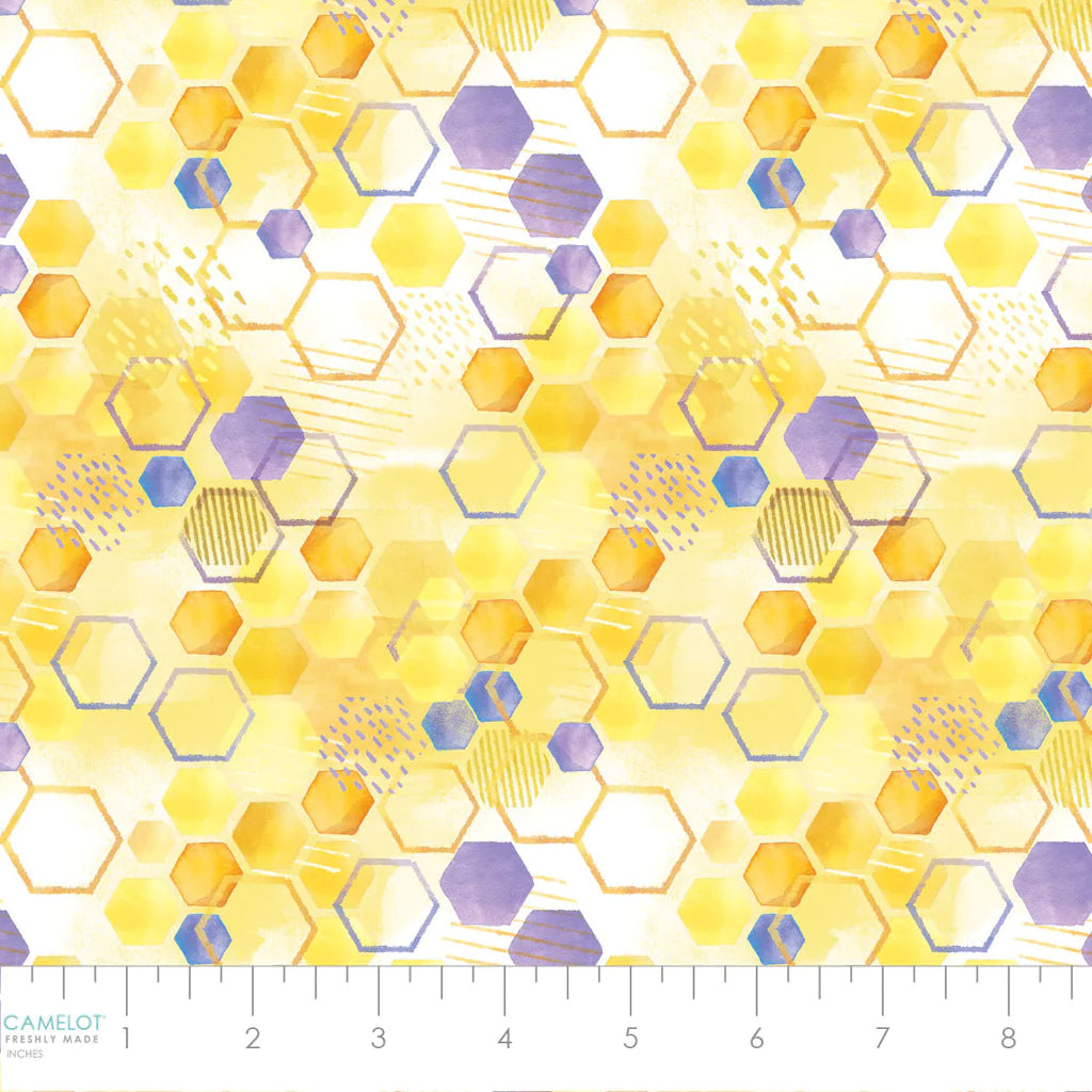 Welcome to our Hive Hi Honey Yellow Courtney Morgenstern Camelot Cotton Fabric