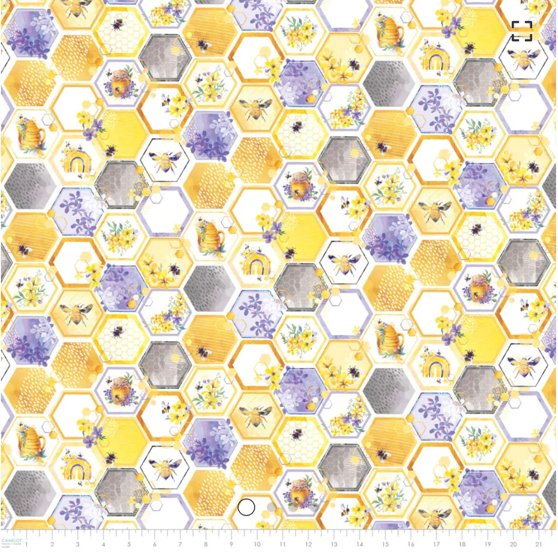 Welcome to our Hive Honey Grove Multi Courtney Morgenstern Camelot Cotton Fabric