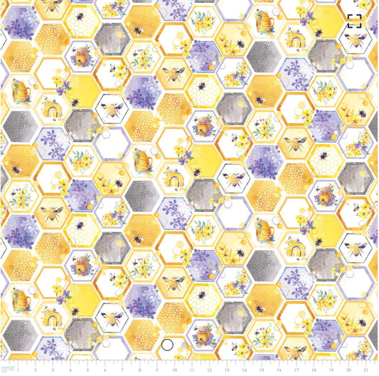 Welcome to our Hive Honey Grove Multi Courtney Morgenstern Camelot Cotton Fabric