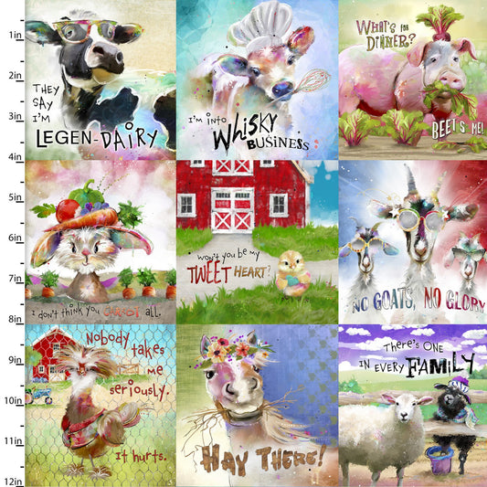 LAST BOLT! Welcome to the Funny Farm Animal Patch Connie Haley 3 Wishes Cotton Fabric